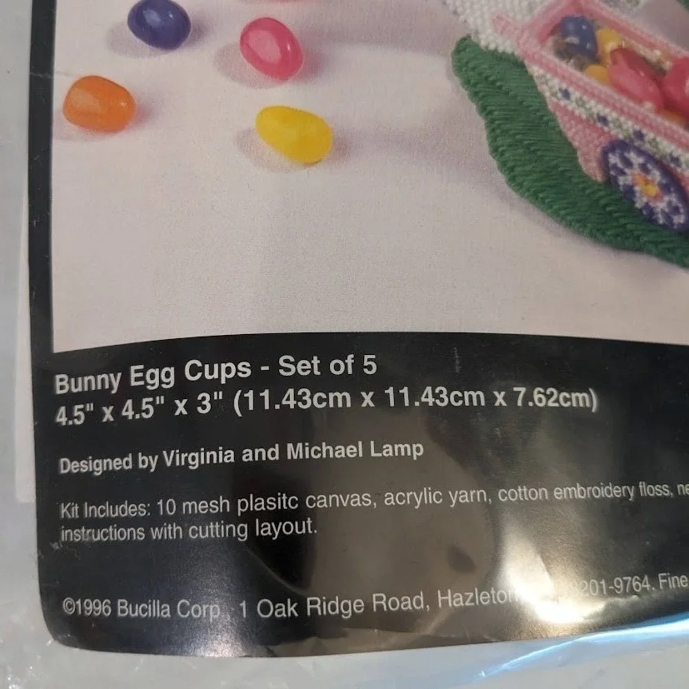 Vintage 1996 Bucilla Plastic Canvas Kit 6179 Bunny Egg Cups Easter Set of 5 NEW